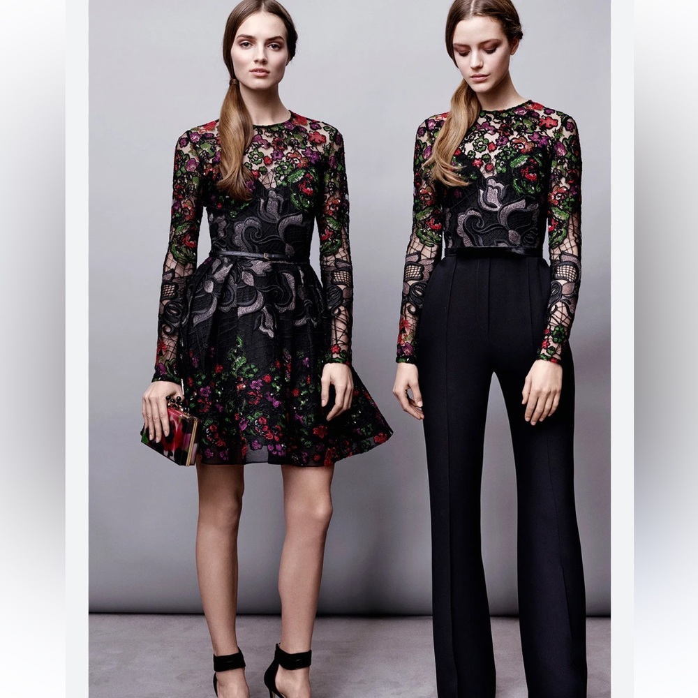 NWOT Elie Saab Floral Lace Black Dress